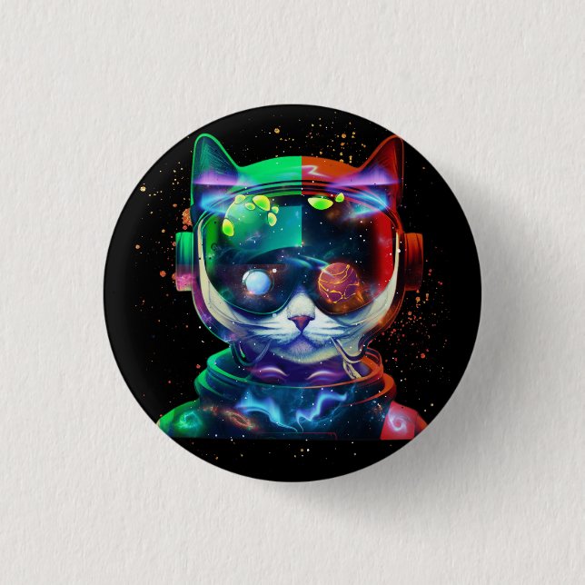 Cat Astronaut in Space Suit and Helmet in the Cosm 1 Inch Round Button (Front)