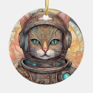 Cat Astronaut intricately detailed anime art Ceramic Ornament