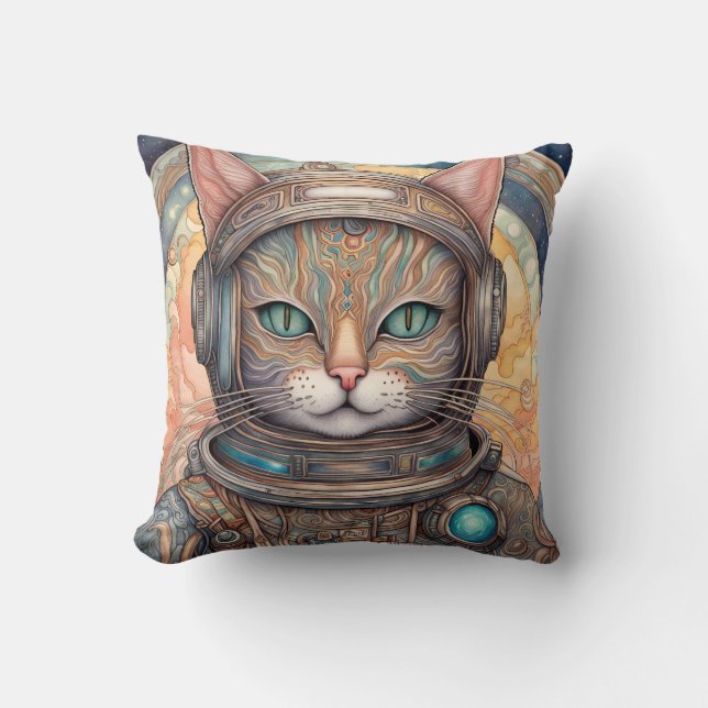 Cat Astronaut intricately detailed anime art  Throw Pillow (Front)