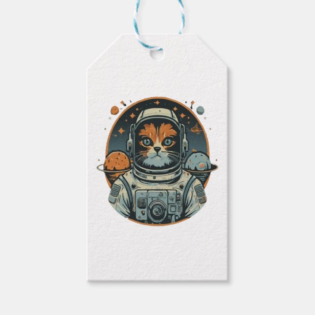 Cat-astronaut on Asteroids Gift Tags (Front)