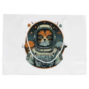 Cat-astronaut on Asteroids Large Gift Bag