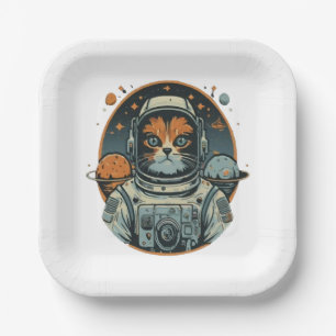 Cat-astronaut on Asteroids Paper Plate