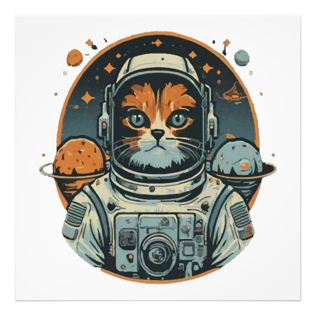 Cat-astronaut on Asteroids Photo Print (Front)