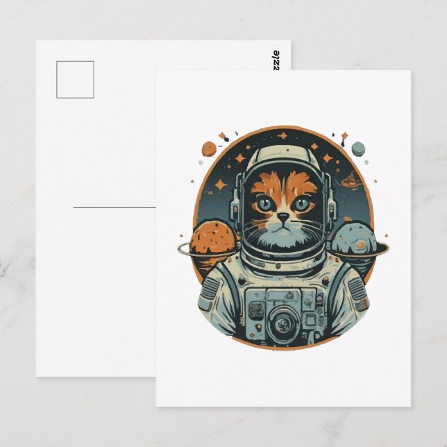Cat-astronaut on Asteroids Postcard (Front/Back)