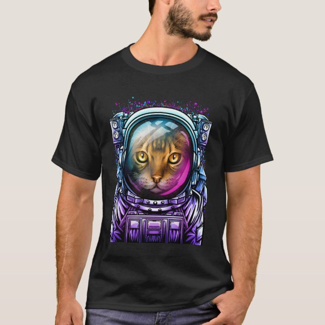 Cat Astronaut Outer Space Design Funny Kitten Cosm T-Shirt (Front)