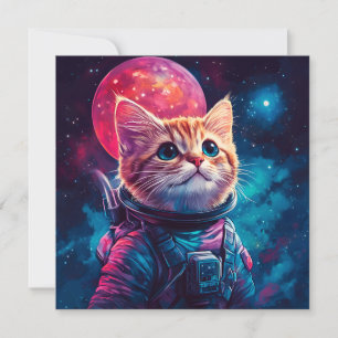 Cat astronaut pink space invitation