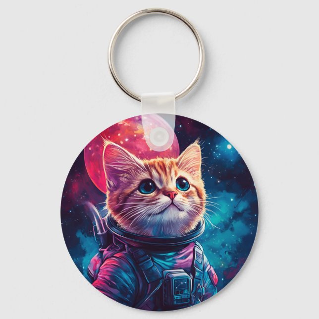 Cat astronaut pink space keychain (Front)