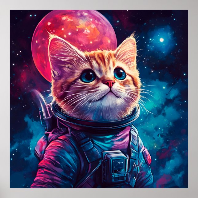 Cat astronaut pink space poster (Front)