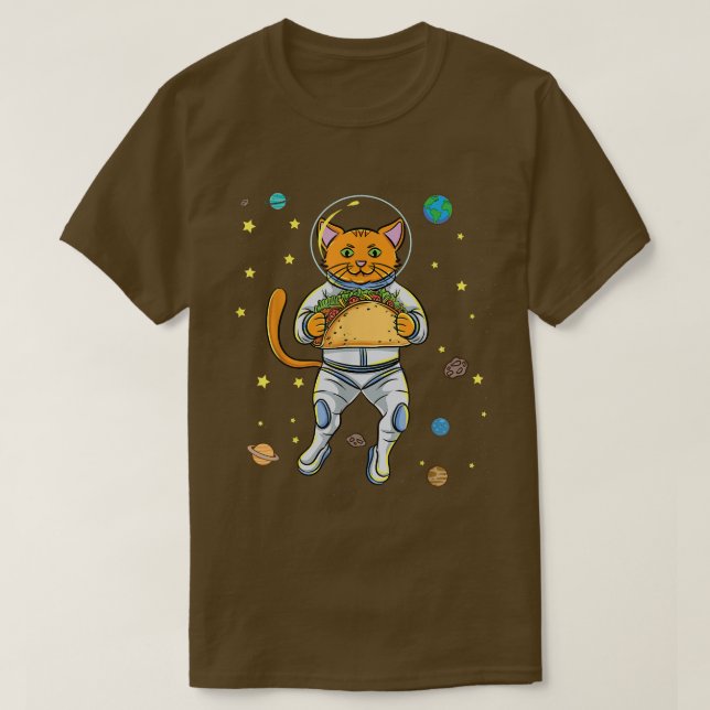 Cat Astronaut With Taco  T-Shirt (Design Front)