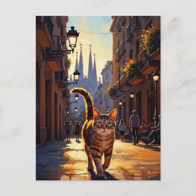 Cat at Barcelona La Sagrada Família Spain Postcard (Front)