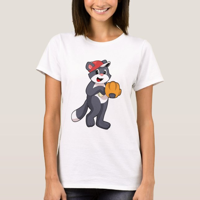 Cat at Baseball with Baseball glove.PNG T-Shirt (Front)