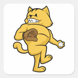 Cat at Baseball with Catch glove Square Sticker