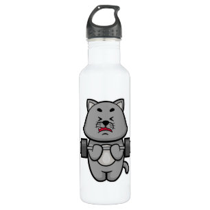 Cat at Biceps training with Barbell 710 Ml Water Bottle