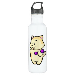 Cat at Biceps training with Dumbbell 710 Ml Water Bottle
