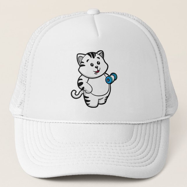 Cat at Biceps training with Dumbbell Trucker Hat (Front)