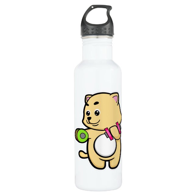 Cat at Biceps training with Dumbbells 710 Ml Water Bottle (Front)