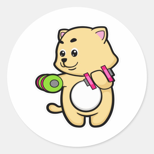 Cat at Biceps training with Dumbbells Classic Round Sticker (Front)