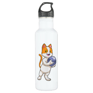 Cat at Bowling with Bowling ball 710 Ml Water Bottle