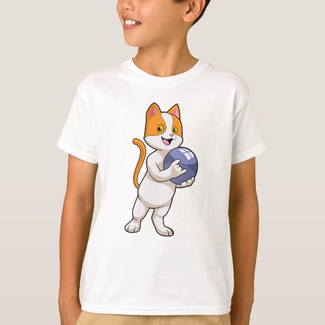 Cat at Bowling with Bowling ball T-Shirt (Front)
