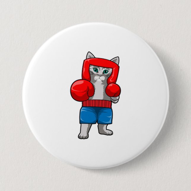 Cat at Boxing with Boxing gloves 3 Inch Round Button (Front)