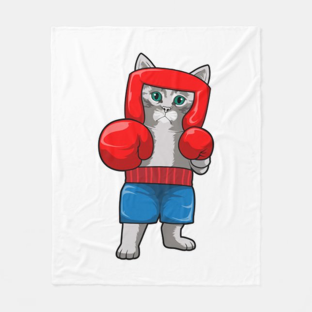 Cat at Boxing with Boxing gloves Fleece Blanket (Front)