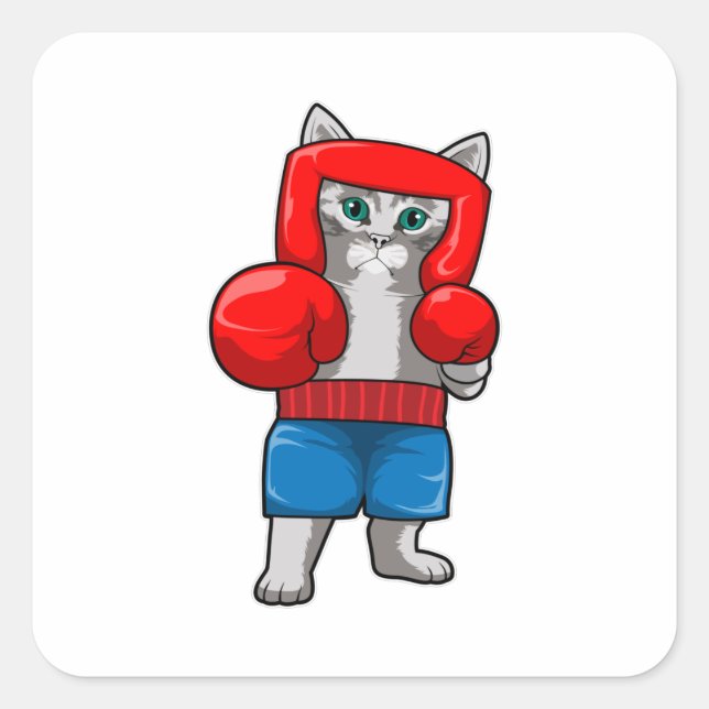 Cat at Boxing with Boxing gloves Square Sticker (Front)