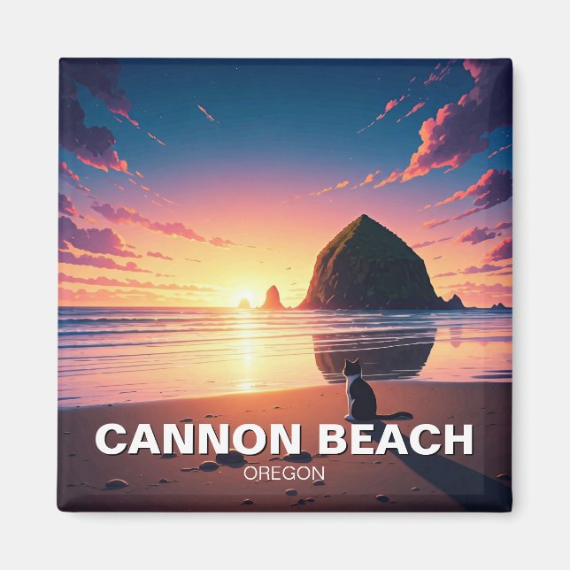 Cat at Cannon Beach Oregon Magnet (Front)