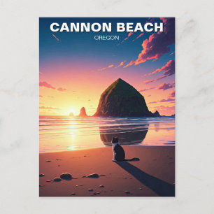 Cat at Cannon Beach Oregon Postcard