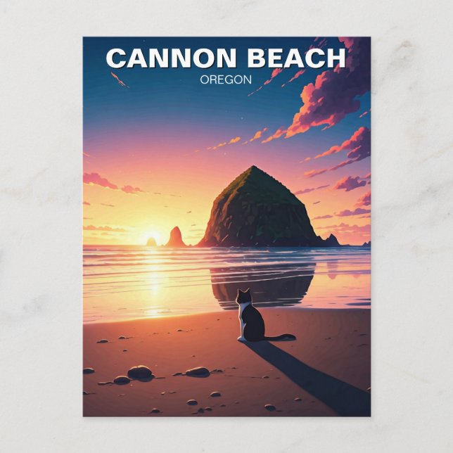 Cat at Cannon Beach Oregon Postcard (Front)