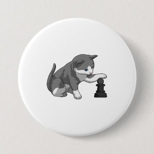 Cat at Chess with Chess piece Bishop 3 Inch Round Button