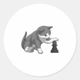 Cat at Chess with Chess piece Bishop Classic Round Sticker