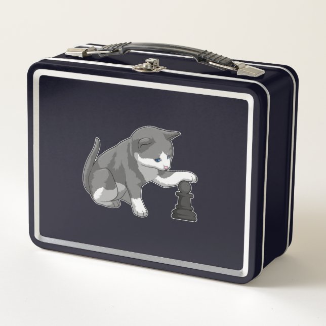 Cat at Chess with Chess piece Bishop Metal Lunch Box (Front)