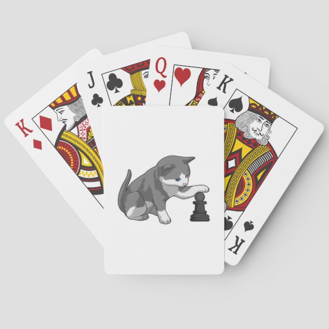 Cat at Chess with Chess piece Bishop Playing Cards (Back)