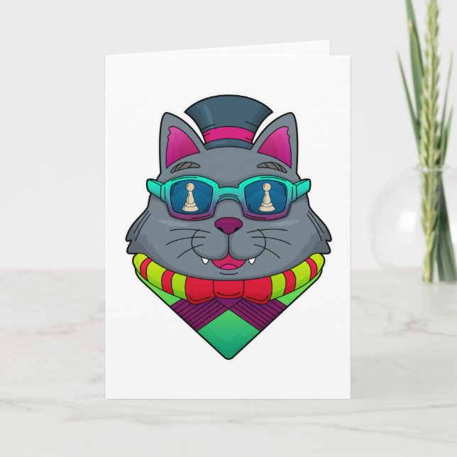 Cat at Chess with Chess piece Pawn Card (Front)