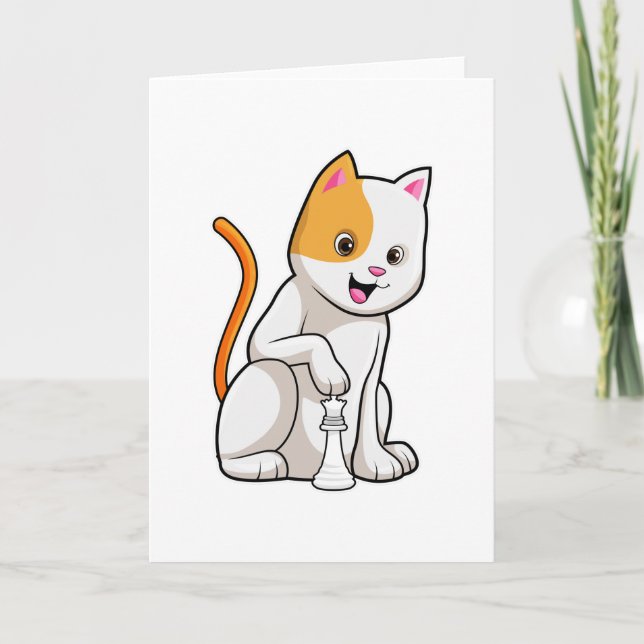 Cat at Chess with Chess piece Pawn Card (Front)