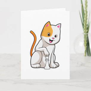 Cat at Chess with Chess piece Pawn Card