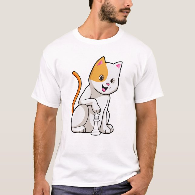 Cat at Chess with Chess piece Pawn T-Shirt (Front)
