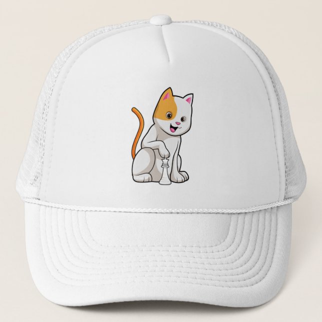 Cat at Chess with Chess piece Pawn Trucker Hat (Front)