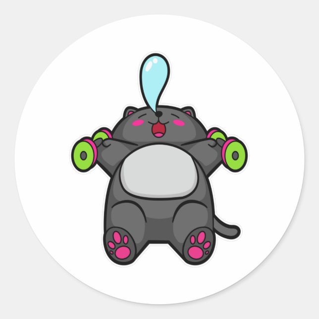 Cat at chest training with Dumbbells Classic Round Sticker (Front)