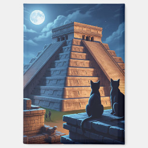 Cat at Chichen Itza Mexico Night Magnet
