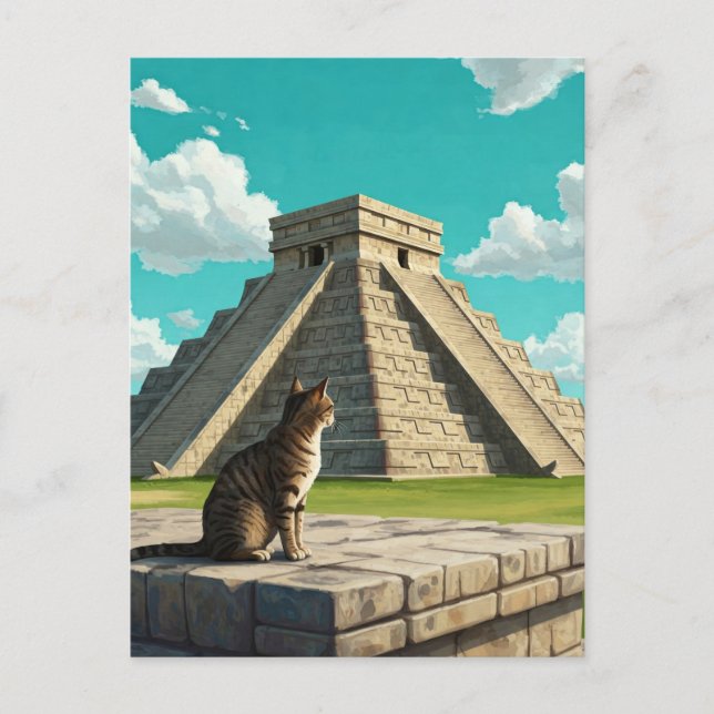 Cat at Chichen Itza Mexico Travel Postcard (Front)