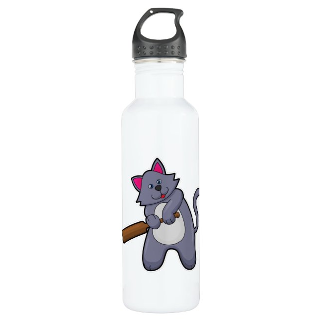 Cat at Cricket with Cricket bat 710 Ml Water Bottle (Front)