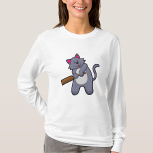 Cat at Cricket with Cricket bat T-Shirt