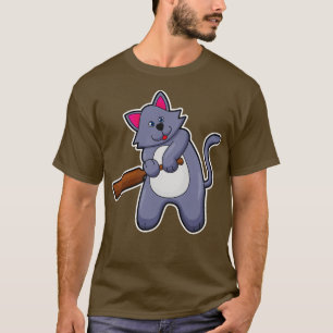 Cat at Cricket with Cricket bat  T-Shirt