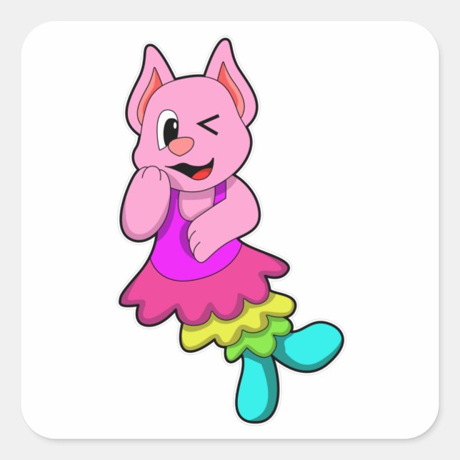 Cat at Dance with Skirt Square Sticker (Front)