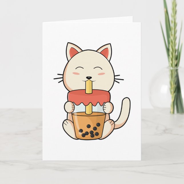 Cat at Drinking with Drinking straw Card (Front)