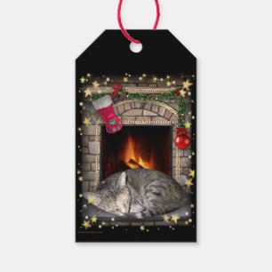 Cat at Fireplace Gift Tags