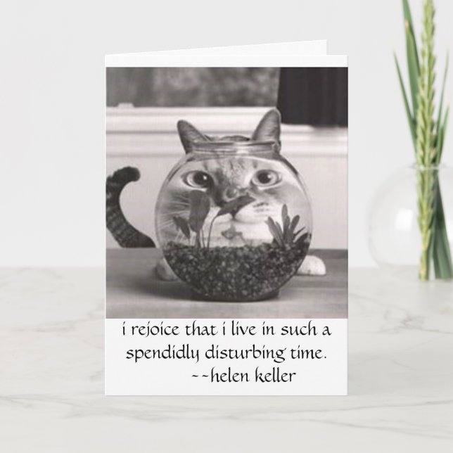 cat at fish bowl, i rejoice that i live in...times card (Front)