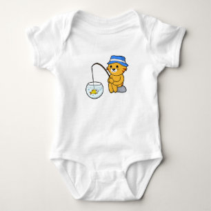 Cat at Fishing with Fish in Glass Baby Bodysuit