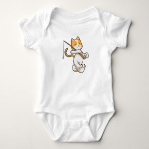 Cat at Fishing with Fishing rod Baby Bodysuit